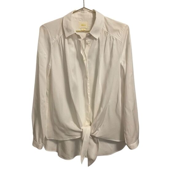 Anthropologie Maeve Tencel White Tie Front Button-Down Shirt Size XS - Picture 2 of 8